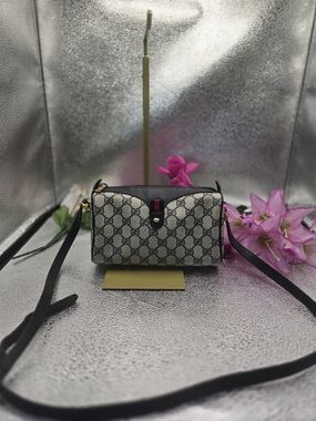 Gucci Navy Blue Crossbody Bag with Gold Accents